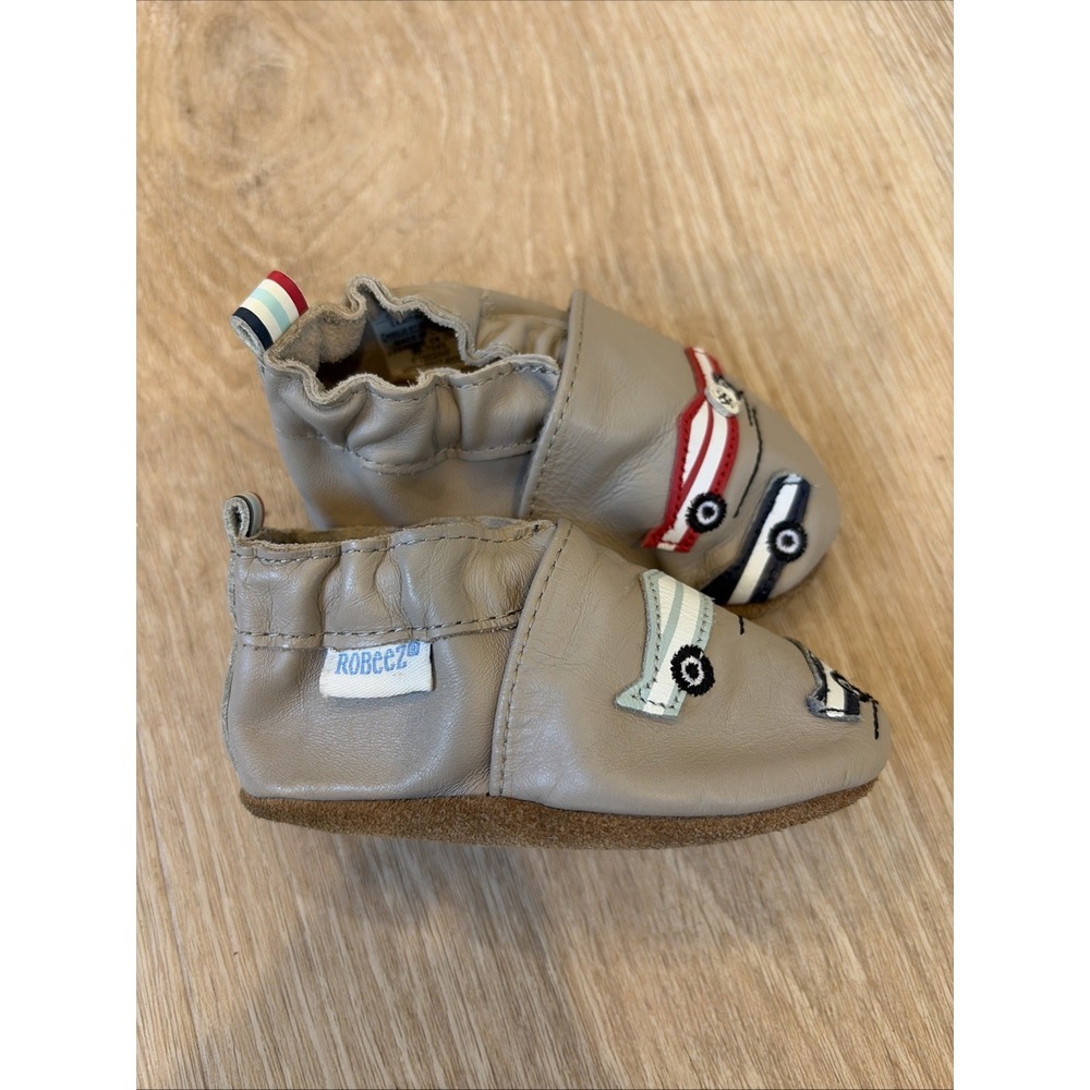 Robeez Baby Boy Race Car Soft Sole Shoes Size 0-6 Months Comfort Elastic Stay On
